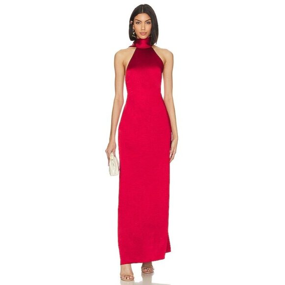 LPA Raveena Halter Scarf Maxi Dress in Cherry Red - Picture 2 of 5